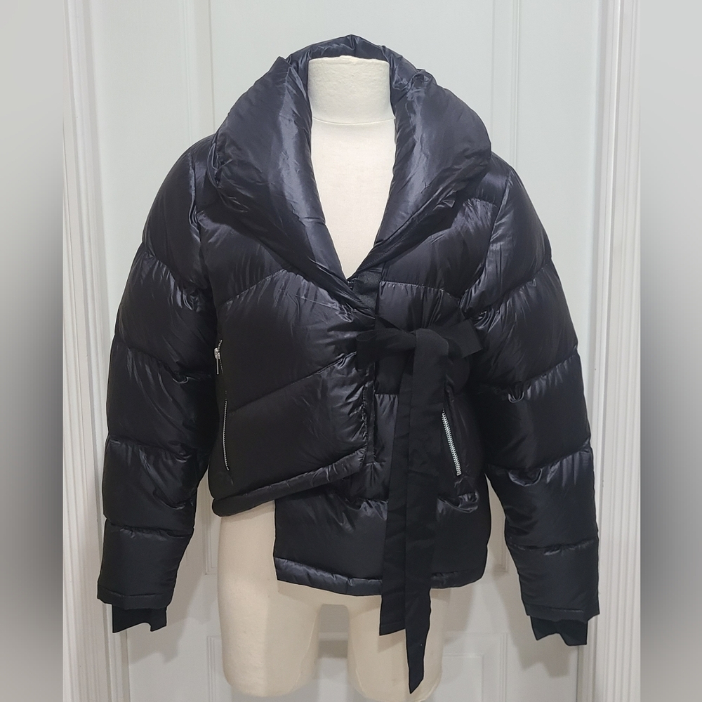 JULIETTE FABBRI Asymmetrical Down Puffer Jacket Black Sz 1 US Sz Small - Picture 5 of 16